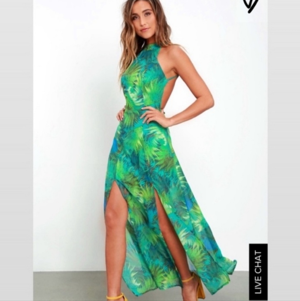 Lulu's Tropic of Discussion Halter Maxi Dress NWT L